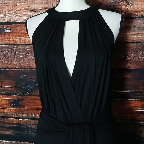 Enthousis Maxi Dress 8 Black Belted Halter Plunge Modal Viscose - Picture 4 of 8